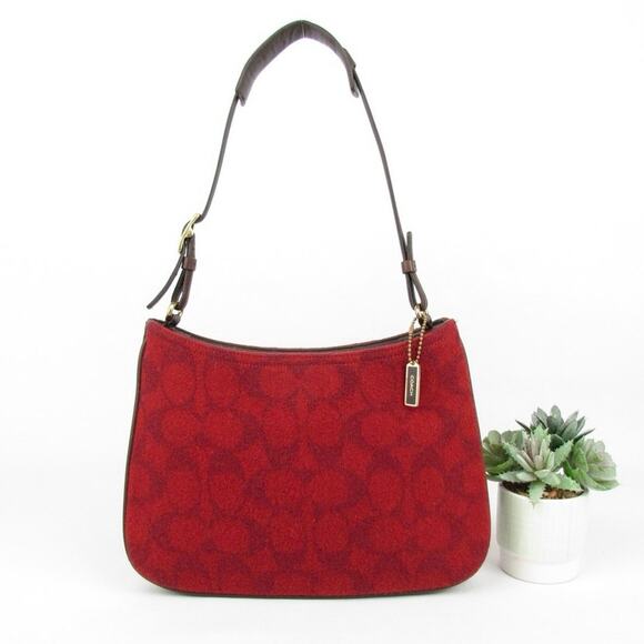 Authentic Coach Red Wool Monogram Demi Bag - Picture 1 of 10